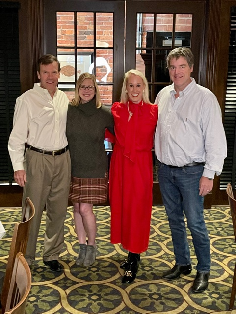 Picture of Manier & Herod attorneys at Bookbinders Restaurant in Richmond, VA. Listed from left to right: David Deming, Laurenn Disspayne, Sarah Reisner, and John Barringer